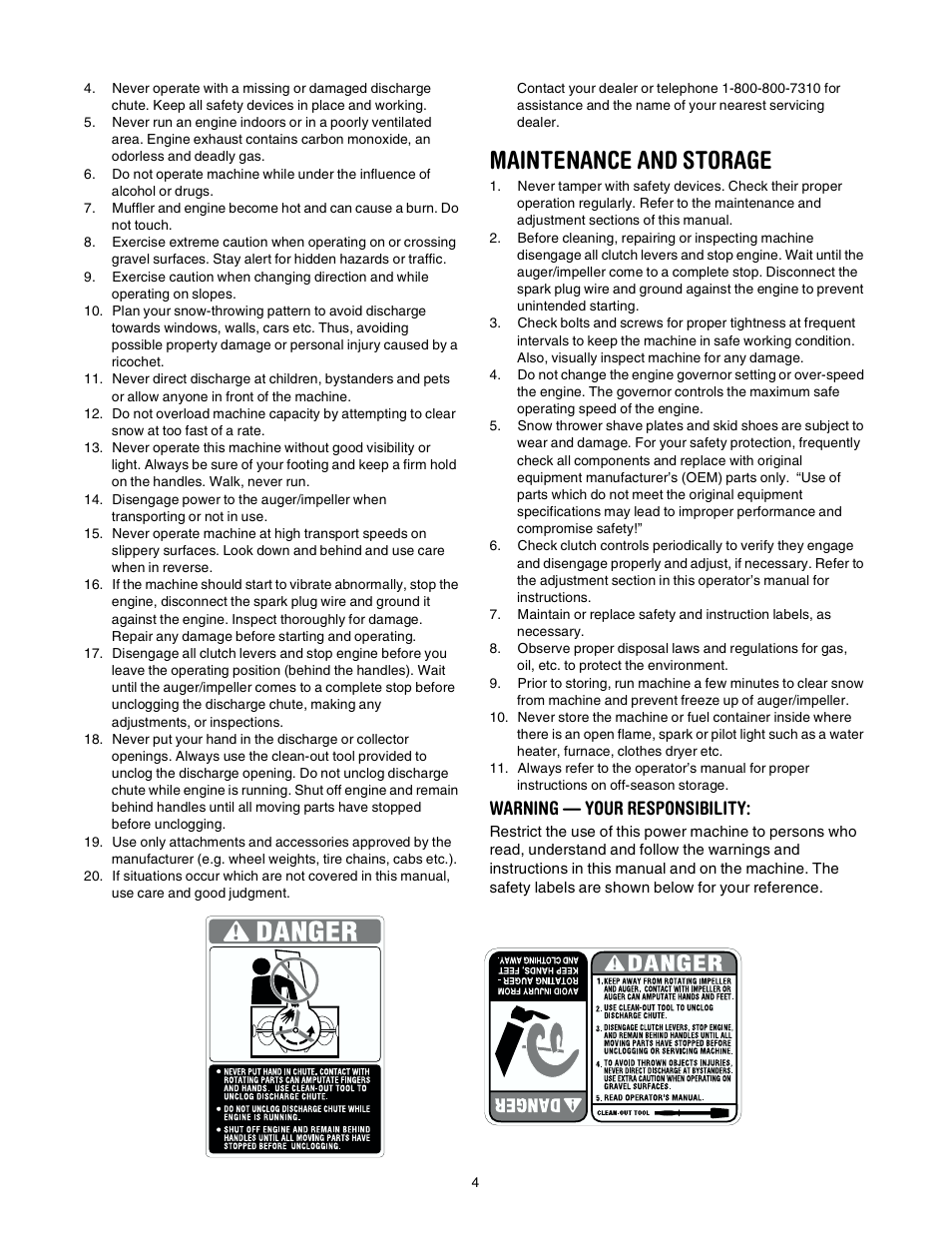 Maintenance and storage, Warning — your responsibility | MTD 31AE640F352 User Manual | Page 4 / 24