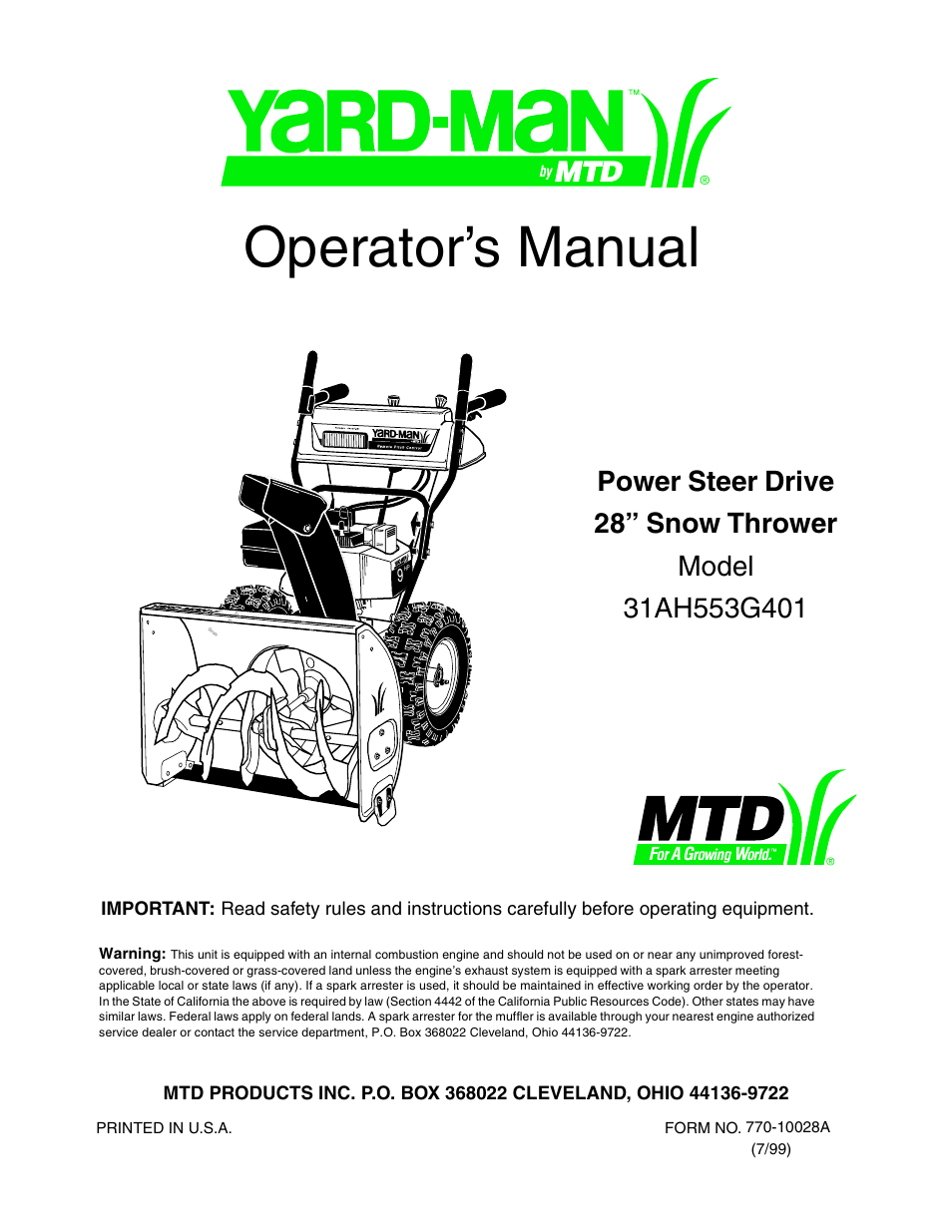 MTD 31AH553G401 User Manual | 28 pages