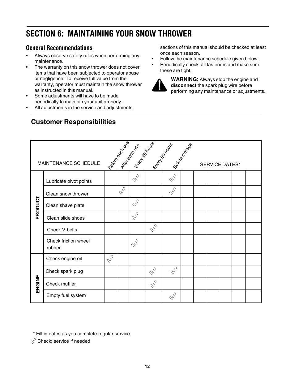 General recommendations, Customer responsibilities | MTD 31AH553G401 User Manual | Page 12 / 28