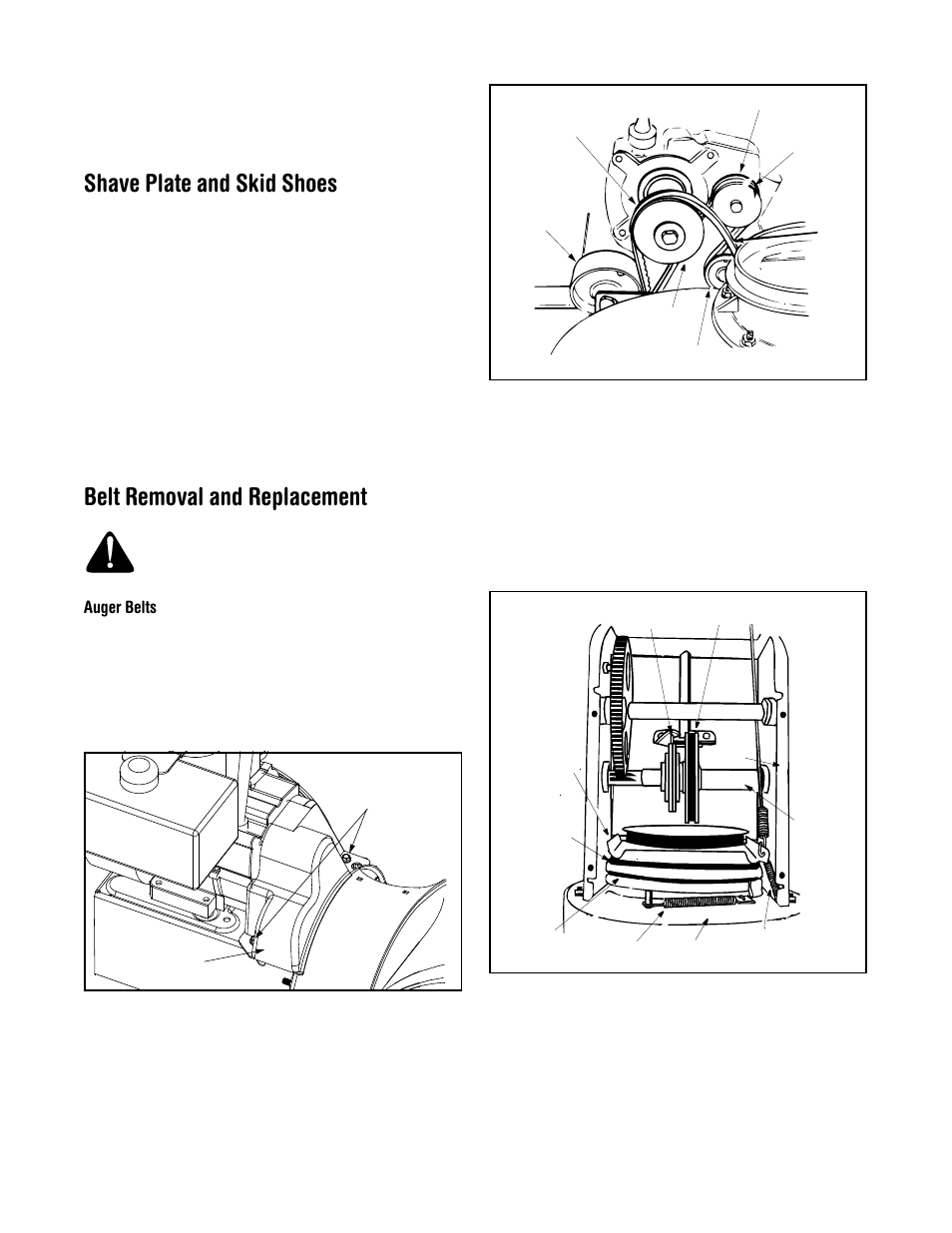Shave plate and skid shoes, Belt removal and replacement | MTD 615 User Manual | Page 16 / 28