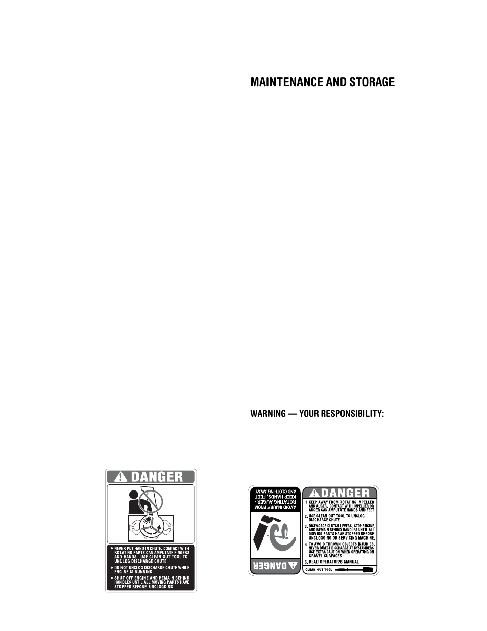 Maintenance and storage, Warning — your responsibility | MTD 615 User Manual | Page 4 / 28