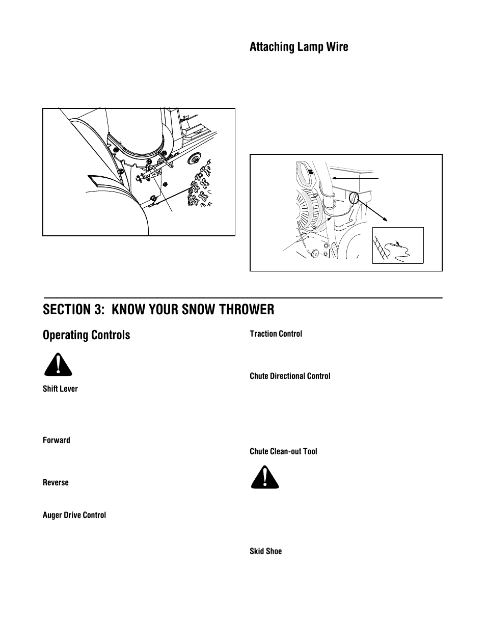 Attaching lamp wire, Operating controls | MTD 615 User Manual | Page 9 / 28