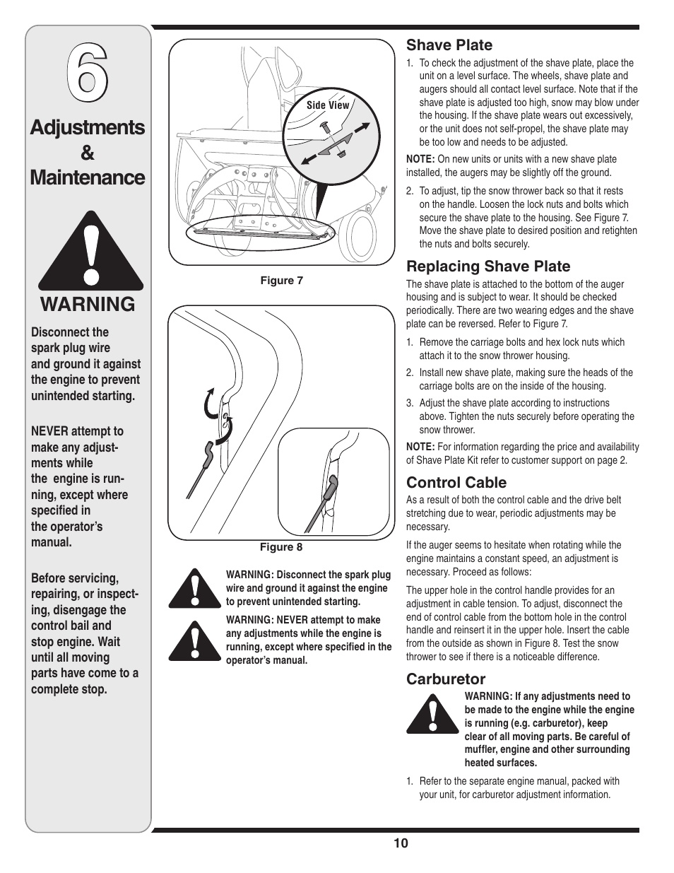 Adjustments & maintenance, Warning | MTD 230 FR User Manual | Page 10 / 32