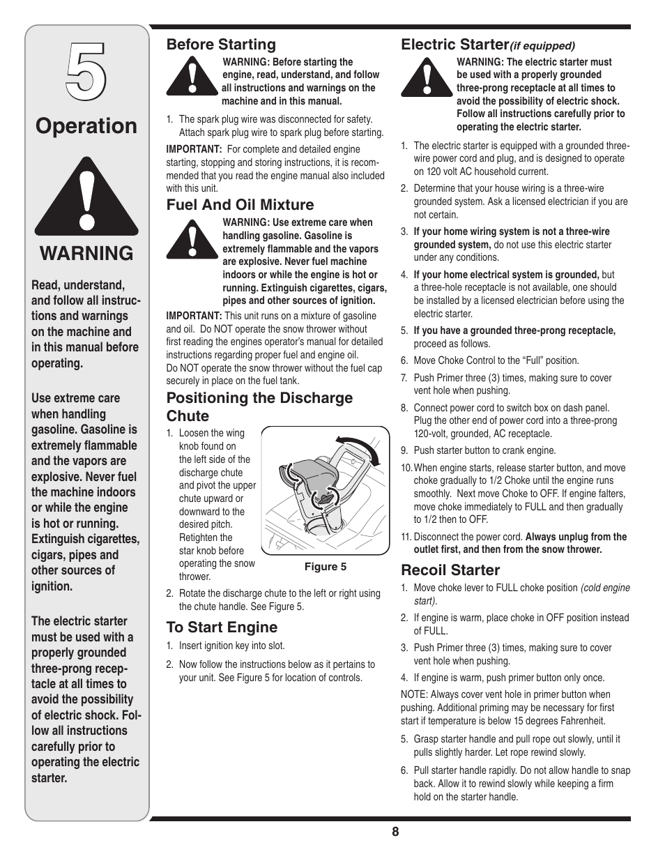 Operation, Warning | MTD 230 FR User Manual | Page 8 / 32