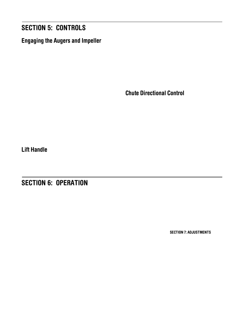 Engaging the augers and impeller, Lift handle, Chute directional control | MTD OEM-190-627 User Manual | Page 11 / 20