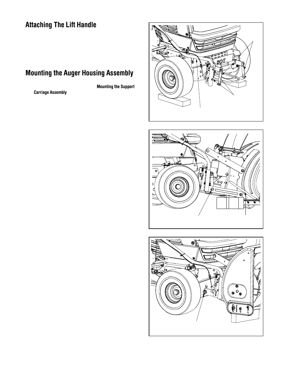 Attaching the lift handle, Mounting the auger housing assembly | MTD OEM-190-627 User Manual | Page 8 / 20