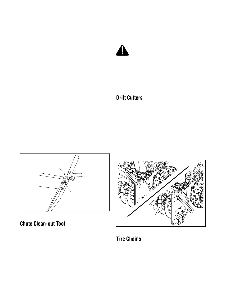 Chute clean-out tool, Drift cutters, Tire chains | MTD 611 User Manual | Page 13 / 28