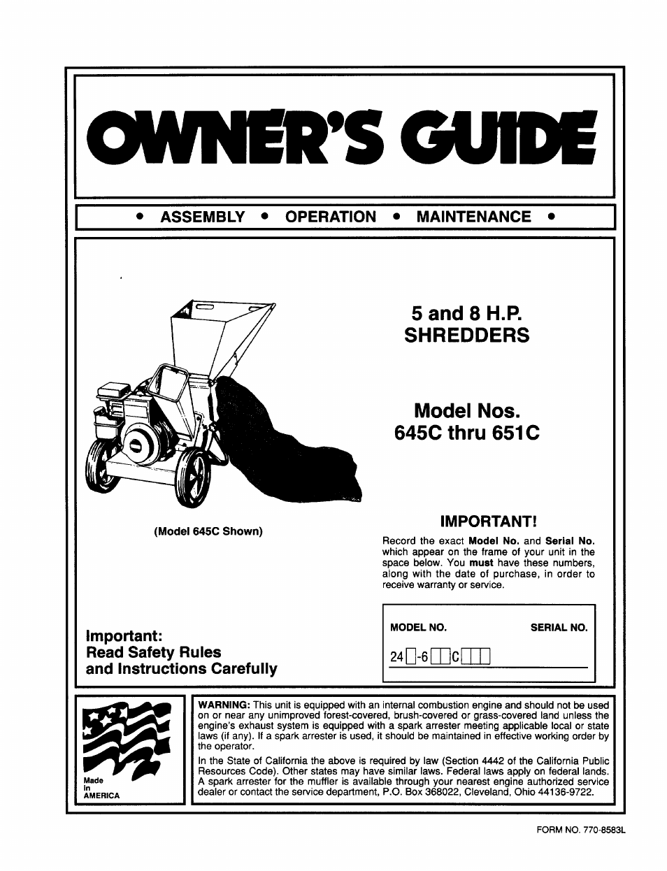 MTD 645C thru 651C User Manual | 12 pages