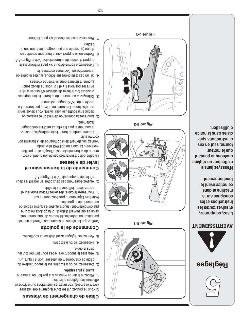 Réglag es, Aver tissement | MTD 769-04210 User Manual | Page 37 / 48