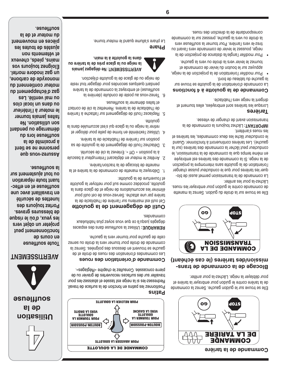Utilisation de la souffleuse, Aver tissement | MTD 769-04210 User Manual | Page 40 / 48