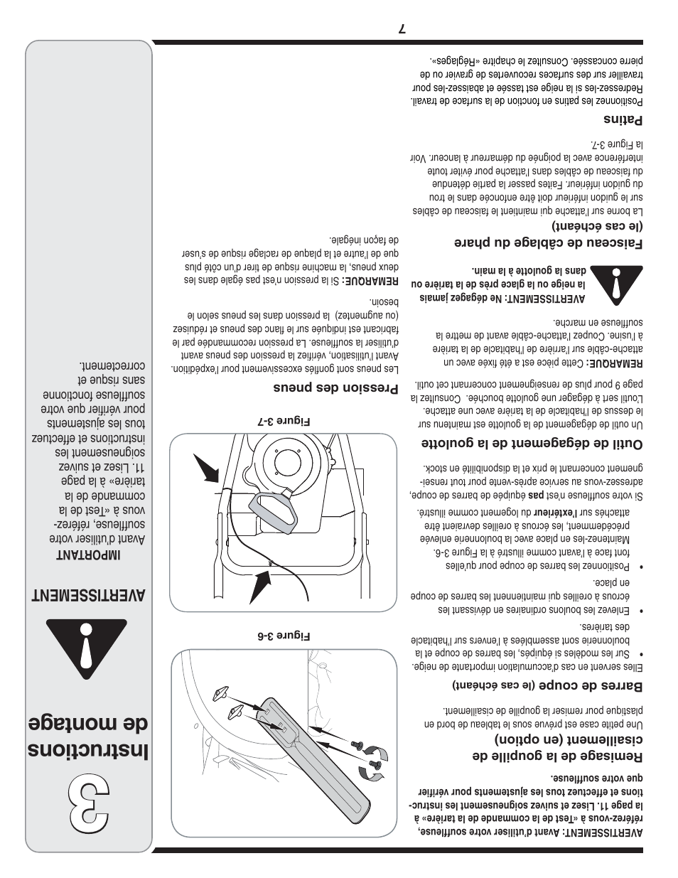 Ins tru ctio ns de montage, Aver tissement | MTD 769-04210 User Manual | Page 42 / 48