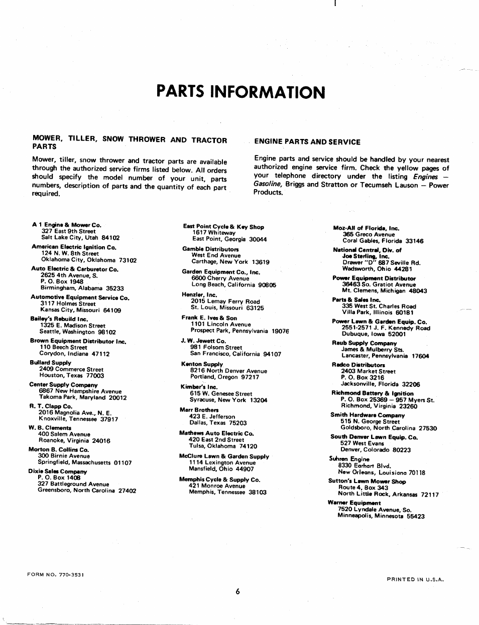 Parts information | MTD 112-200 User Manual | Page 6 / 6