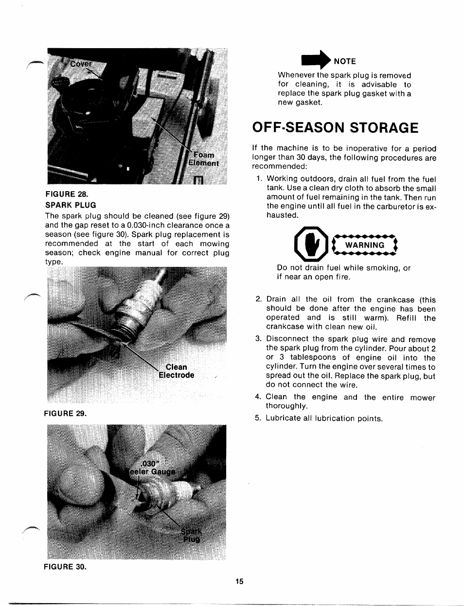 Off season storage, Warning, Park | Off-season storage | MTD 111-638A User Manual | Page 15 / 19