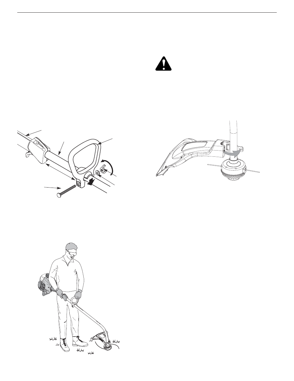 Sección 3: intrucciones de ensamble, Instalación y ajuste de la manija en d, Instalación del accesorio protector de corte | MTD YM400 User Manual | Page 47 / 64