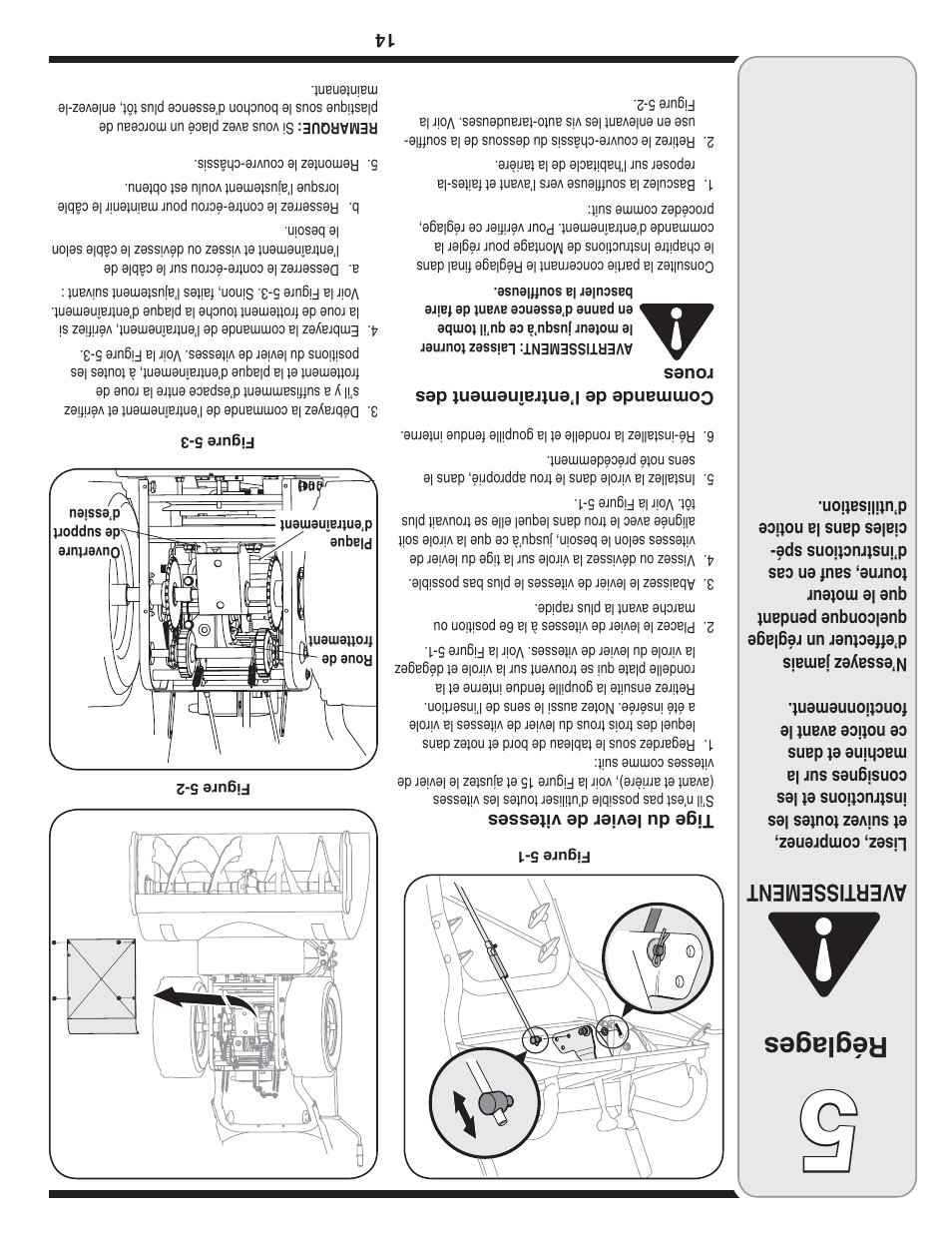 Réglag es, Aver tissement | MTD 769-04101 User Manual | Page 43 / 56