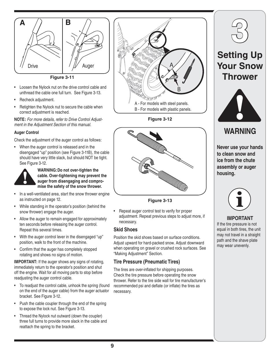 Setting up your snow thrower, Warning | MTD 769-04101 User Manual | Page 9 / 56