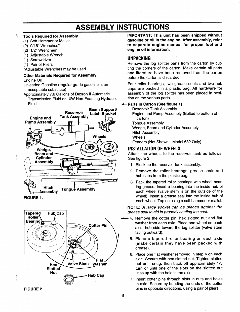 Assembly instructions, Unpacking, Installation of wheels | MTD 242-632-000 User Manual | Page 5 / 20