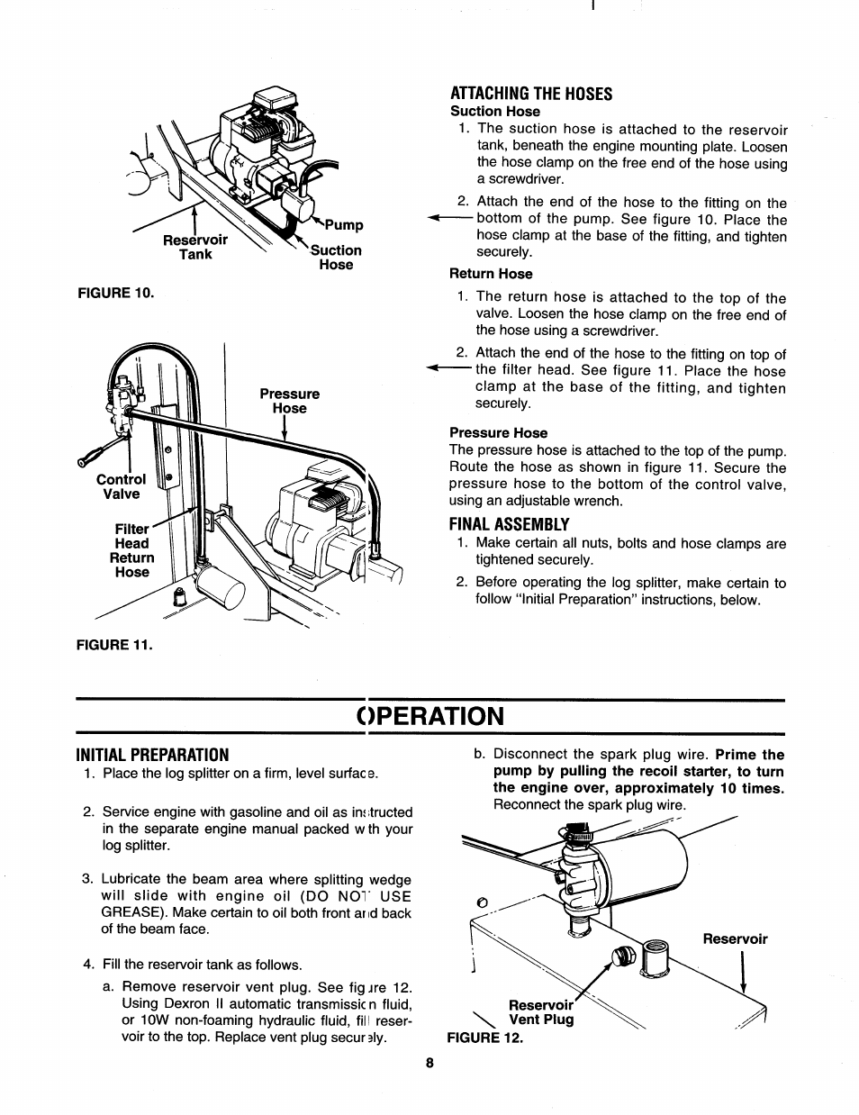 Attaching the hoses, Final assembly, Operation | Initial preparation | MTD 242-632-000 User Manual | Page 8 / 20