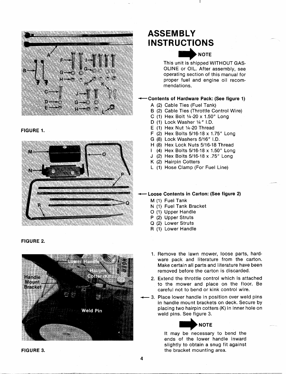 Assembly, Instructions, Note | Loose contents in carton: (see figure 2), Assembly instructions | MTD 112-638A User Manual | Page 4 / 16