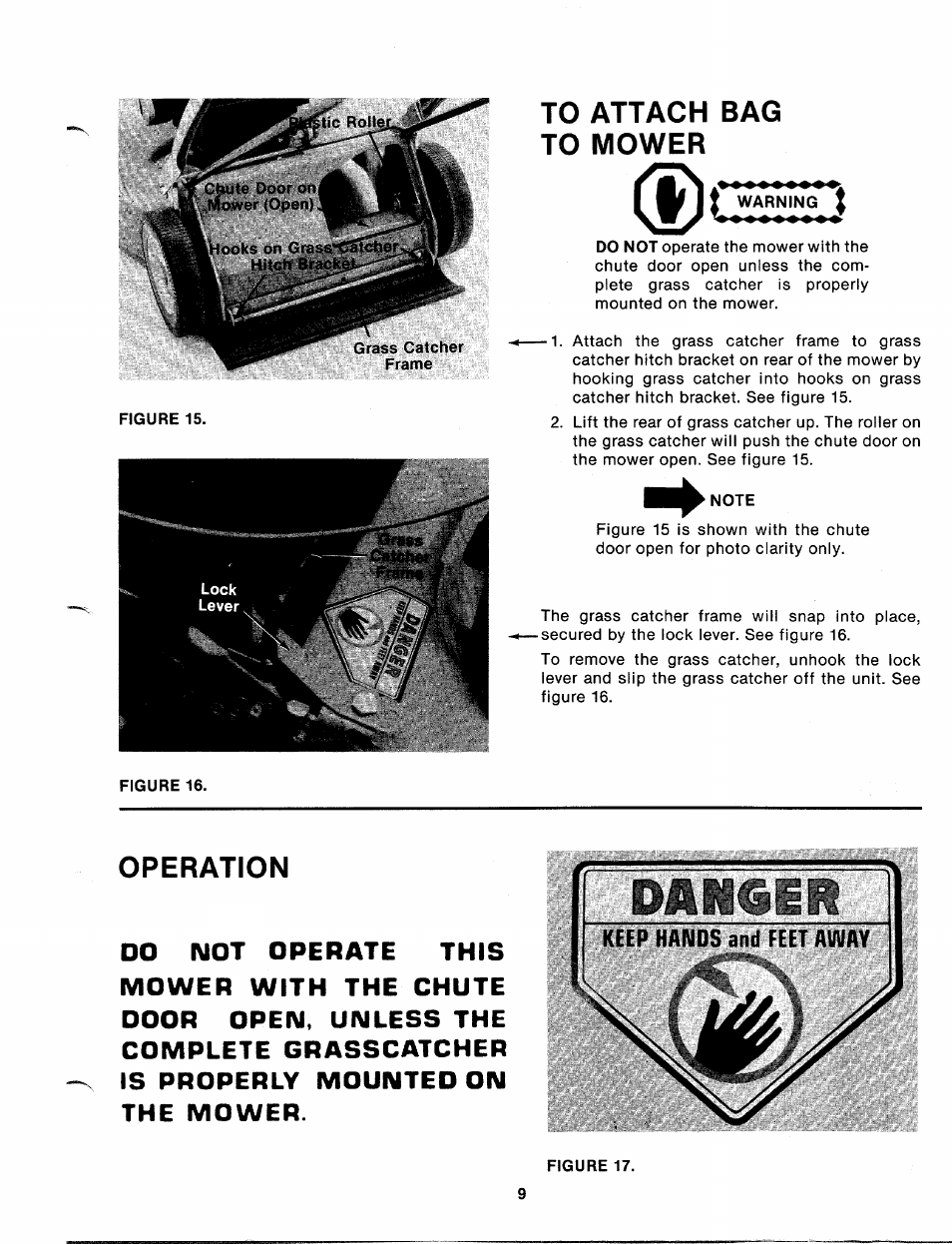 To attach bag to mower, Operation | MTD 112-638A User Manual | Page 9 / 16