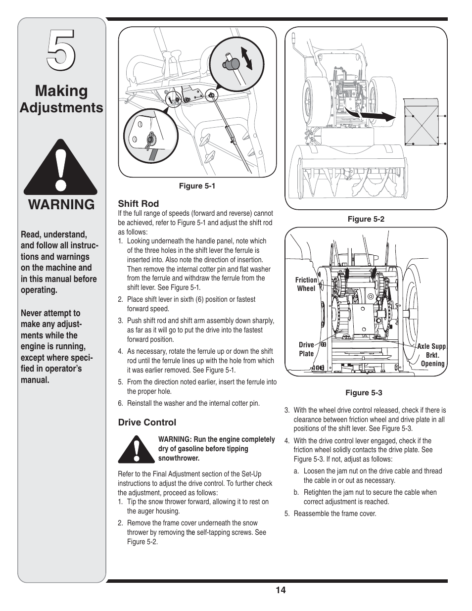 Making, Adjustments warning | MTD Troy-Bilt User Manual | Page 14 / 56