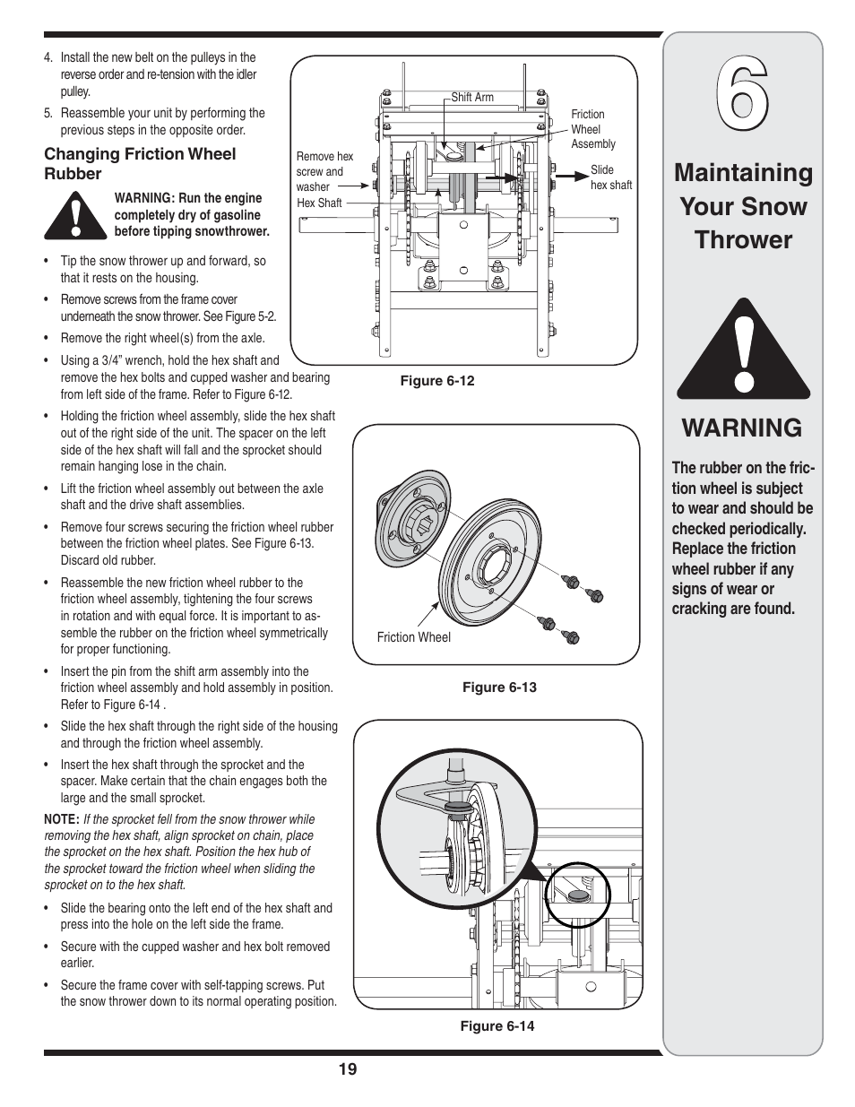 Maintaining your snow thrower warning | MTD Troy-Bilt User Manual | Page 19 / 56