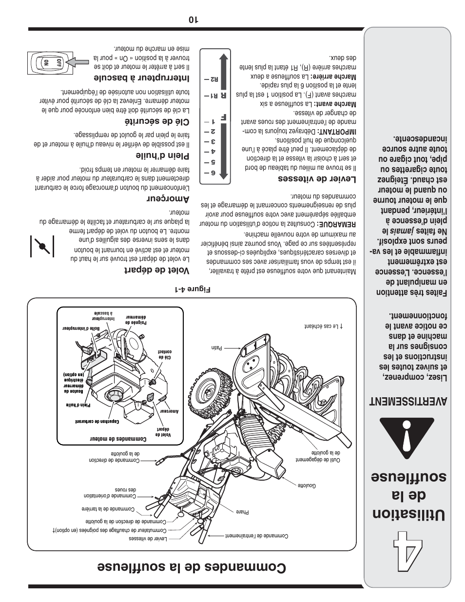 Utilisation de la souffleuse, Commandes de la souffleuse, Aver tissement | MTD Troy-Bilt User Manual | Page 47 / 56