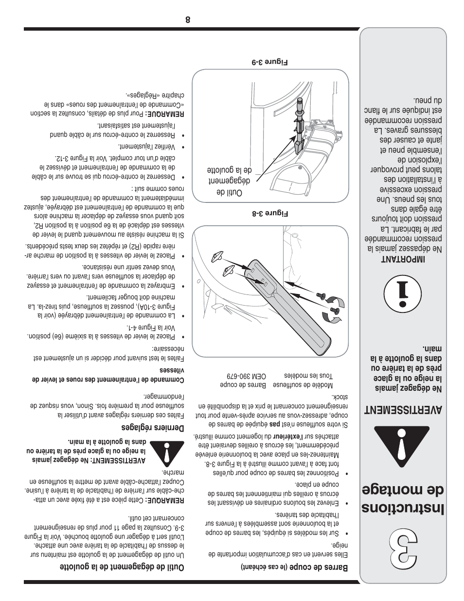 Ins tru ctio ns de montage, Aver tissement | MTD Troy-Bilt User Manual | Page 49 / 56