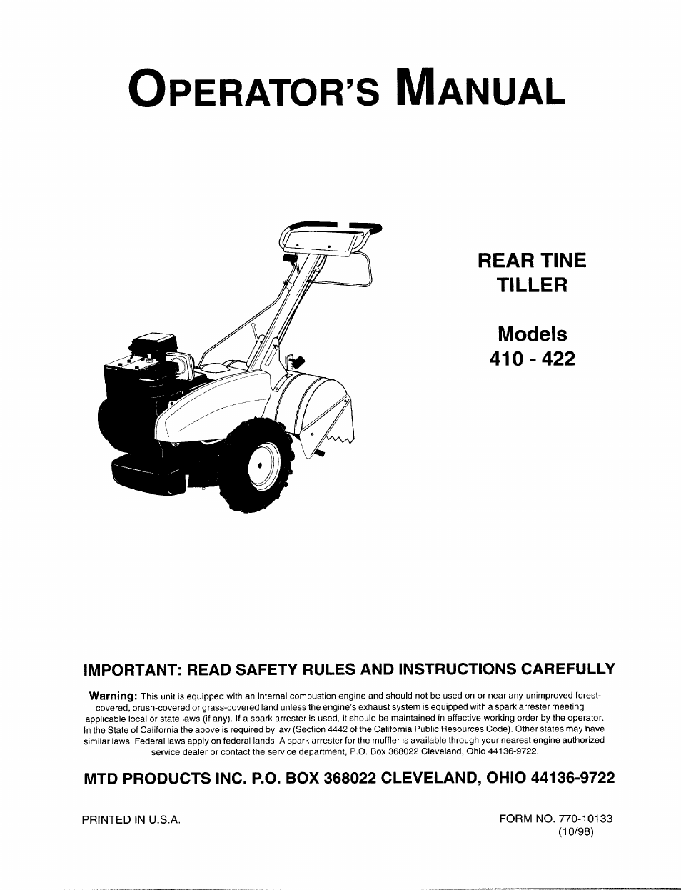 MTD 410 - 422 User Manual | 20 pages