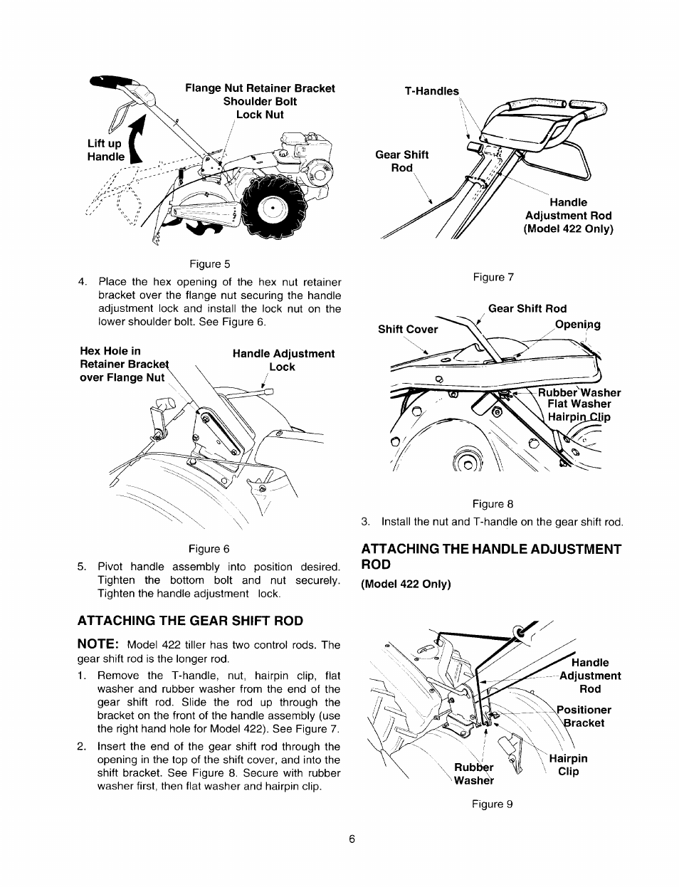 Attaching the gear shift rod, Attaching the handle adjustment rod | MTD 410 - 422 User Manual | Page 6 / 20