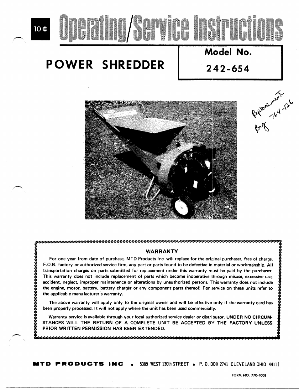 MTD 242-654 User Manual | 6 pages