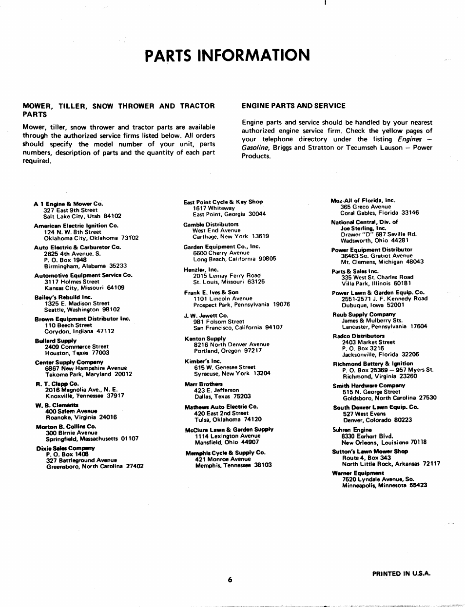 Parts information | MTD 242-654 User Manual | Page 6 / 6