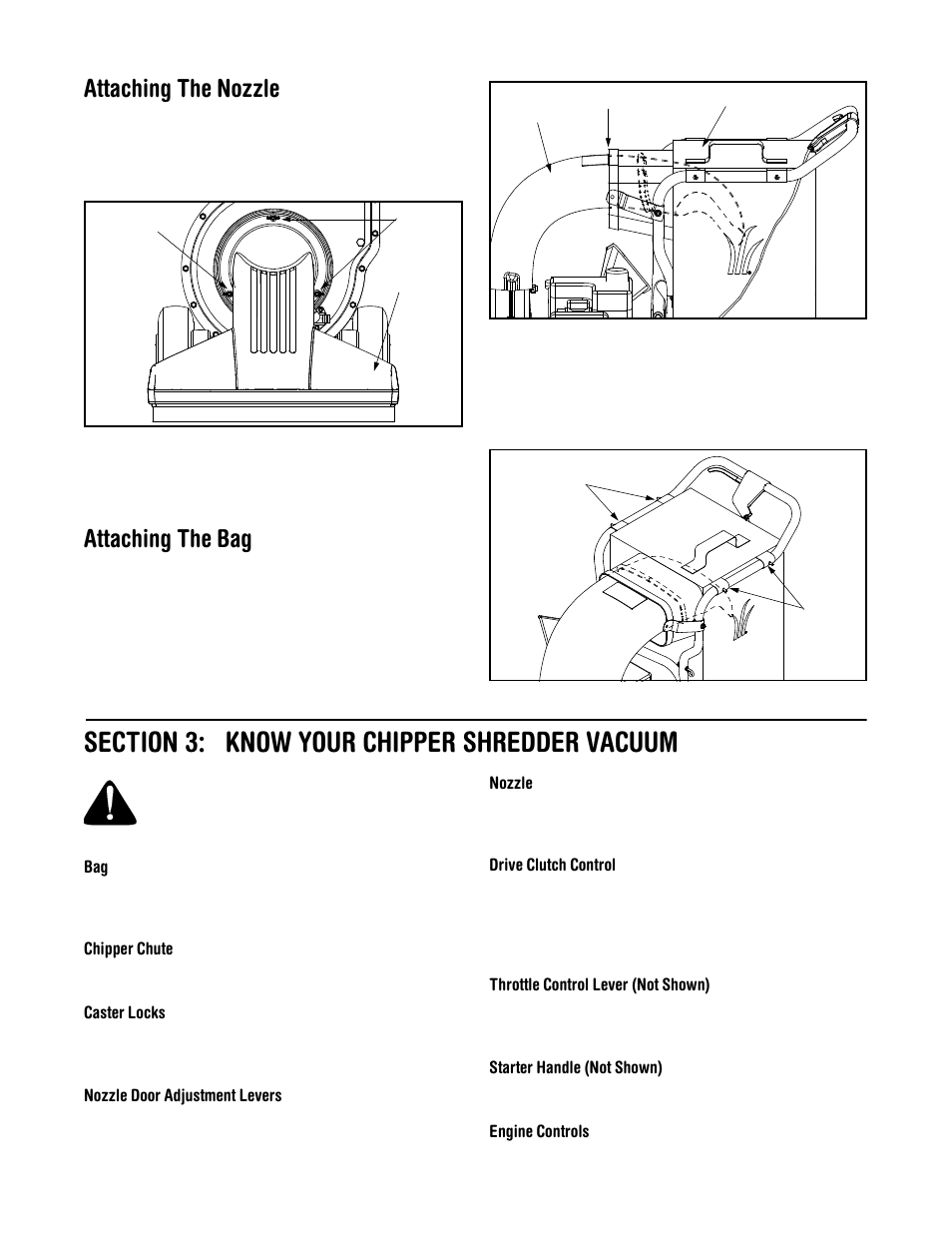 Attaching the nozzle, Attaching the bag | MTD Yard-Man 203 User Manual | Page 6 / 20