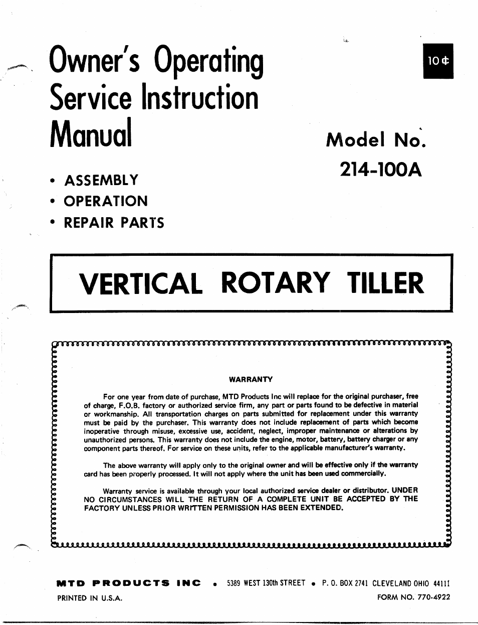 MTD 214-100A User Manual | 12 pages
