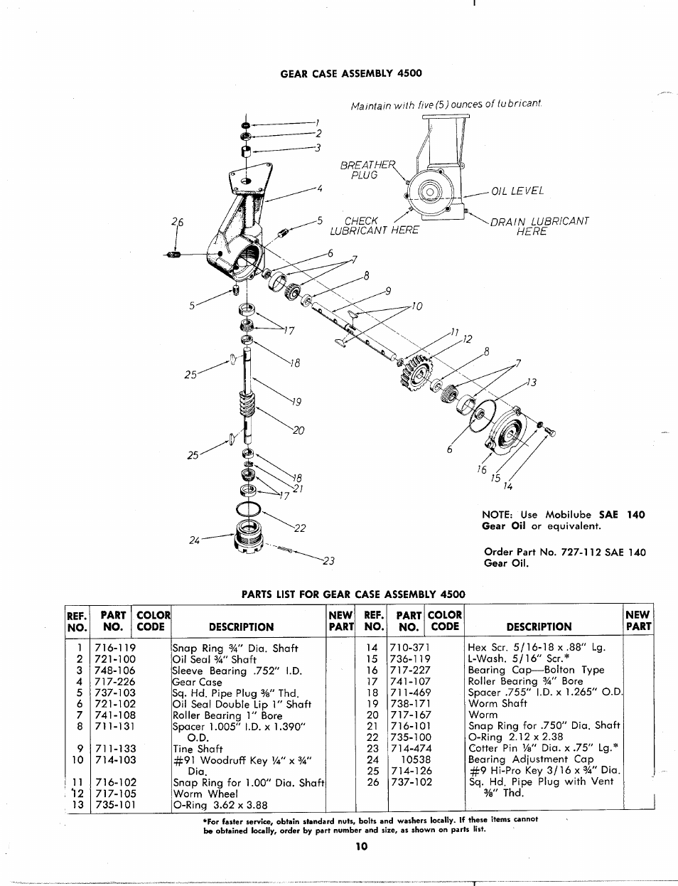 Gear case assembly 4500 | MTD 214-100A User Manual | Page 10 / 12