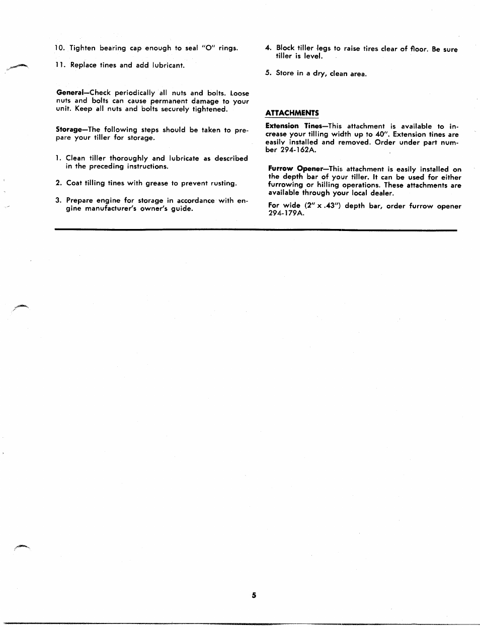 General, Storage, Attachments extension tines | Furrow opener | MTD 214-100A User Manual | Page 5 / 12