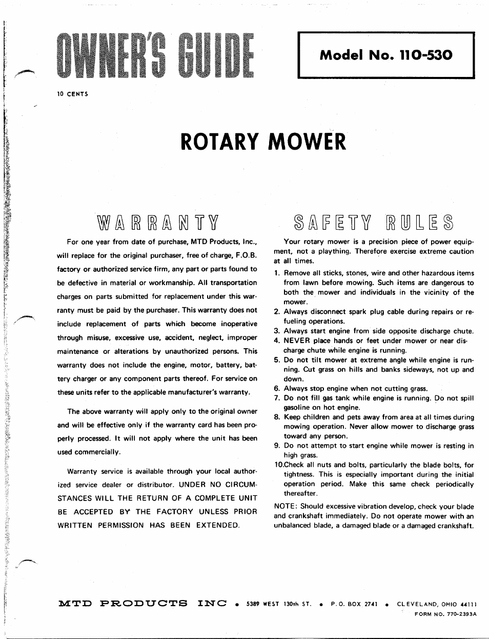 MTD 110-530 User Manual | 8 pages