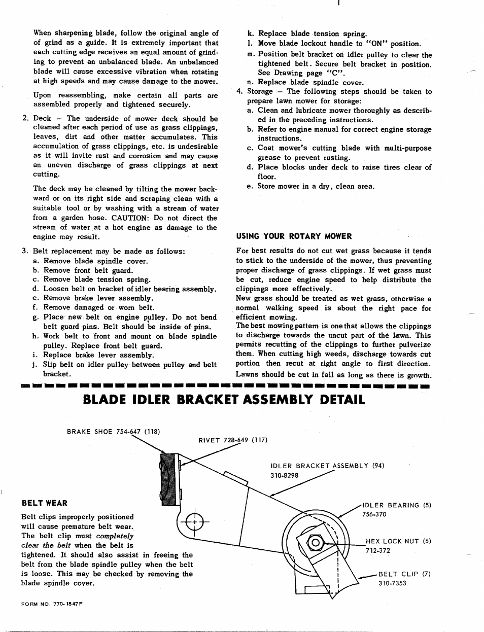 Blade idler bracket assembly detail | MTD 110-530 User Manual | Page 6 / 8