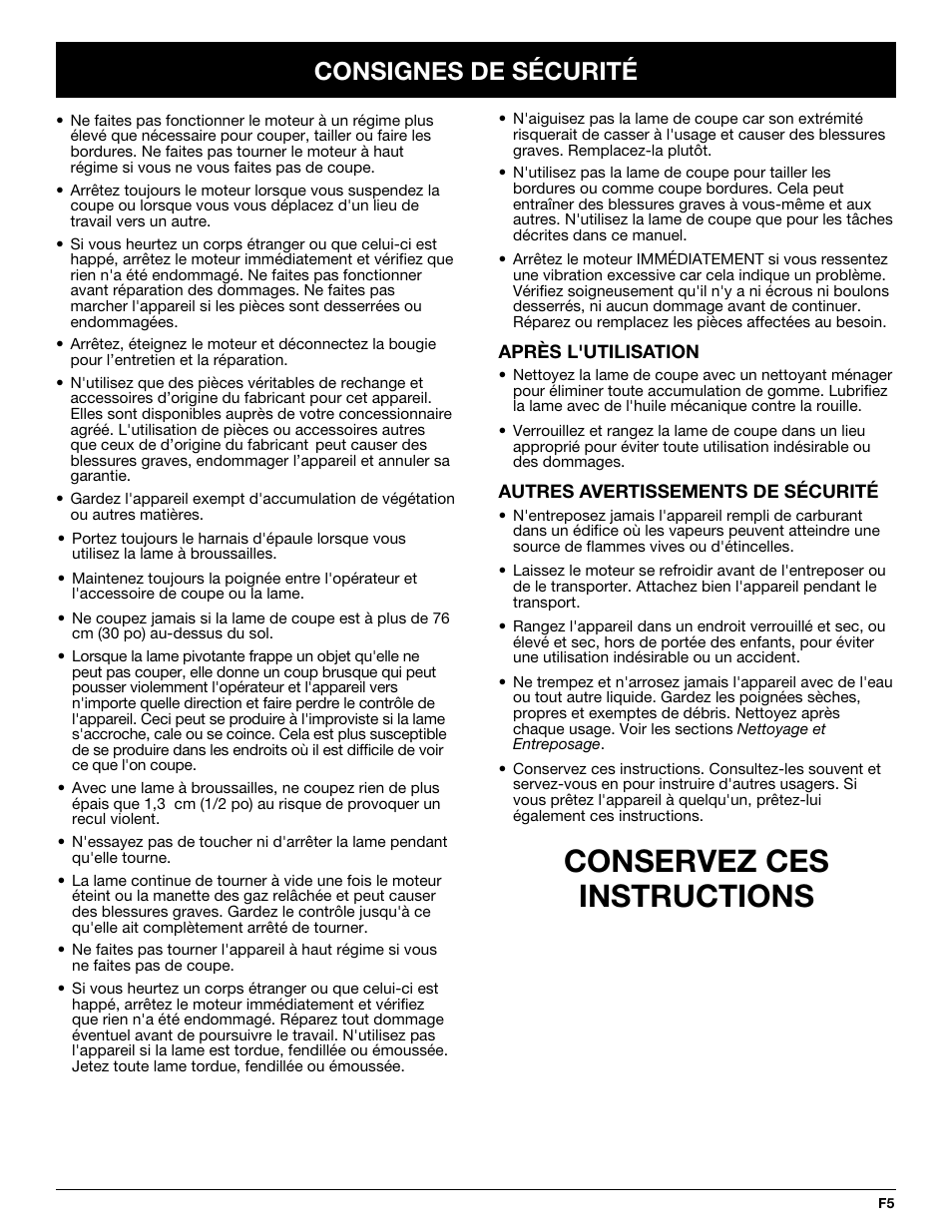 Conservez ces instructions, Consignes de sécurité | MTD TBBC User Manual | Page 21 / 48