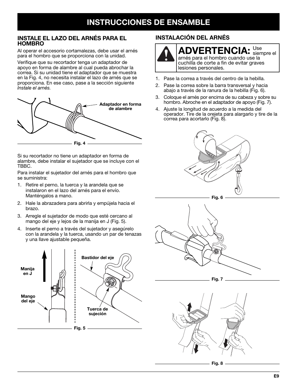 Advertencia, Instrucciones de ensamble | MTD TBBC User Manual | Page 41 / 48