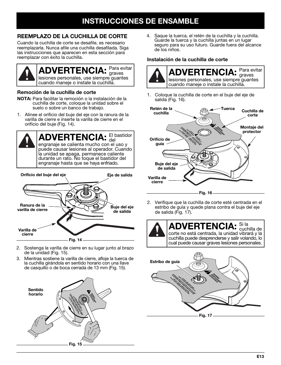 Advertencia, Instrucciones de ensamble | MTD TBBC User Manual | Page 45 / 48