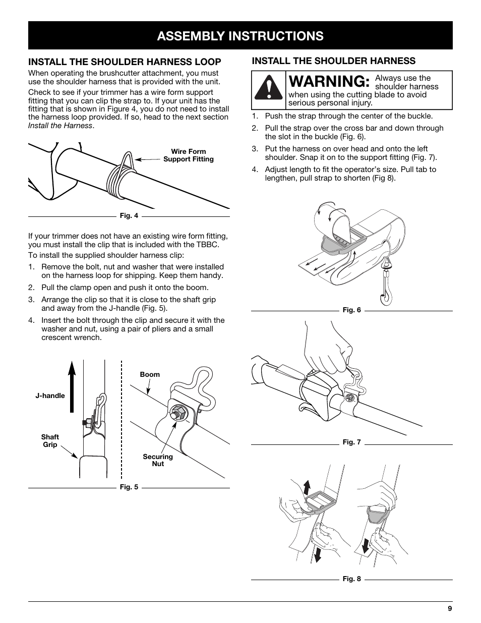 Warning, Assembly instructions | MTD TBBC User Manual | Page 9 / 48