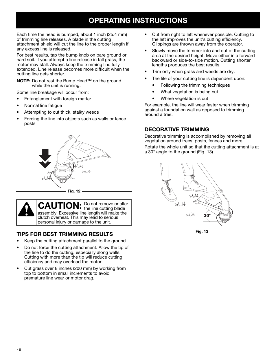 Caution, Operating instructions | MTD Yard-Man YM137 User Manual | Page 10 / 56