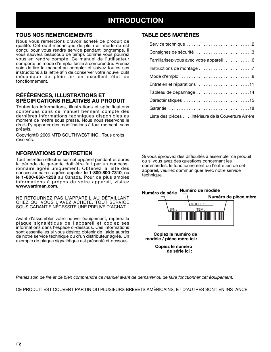 Introduction | MTD Yard-Man YM137 User Manual | Page 20 / 56