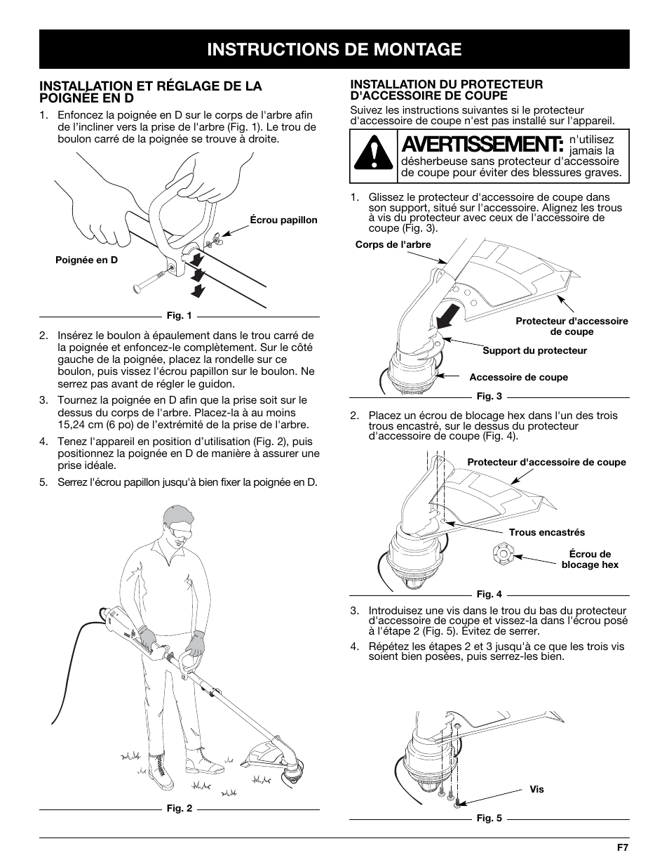 Avertissement, Instructions de montage | MTD Yard-Man YM137 User Manual | Page 25 / 56