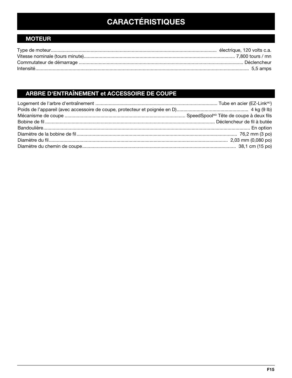 Caractéristiques | MTD Yard-Man YM137 User Manual | Page 33 / 56