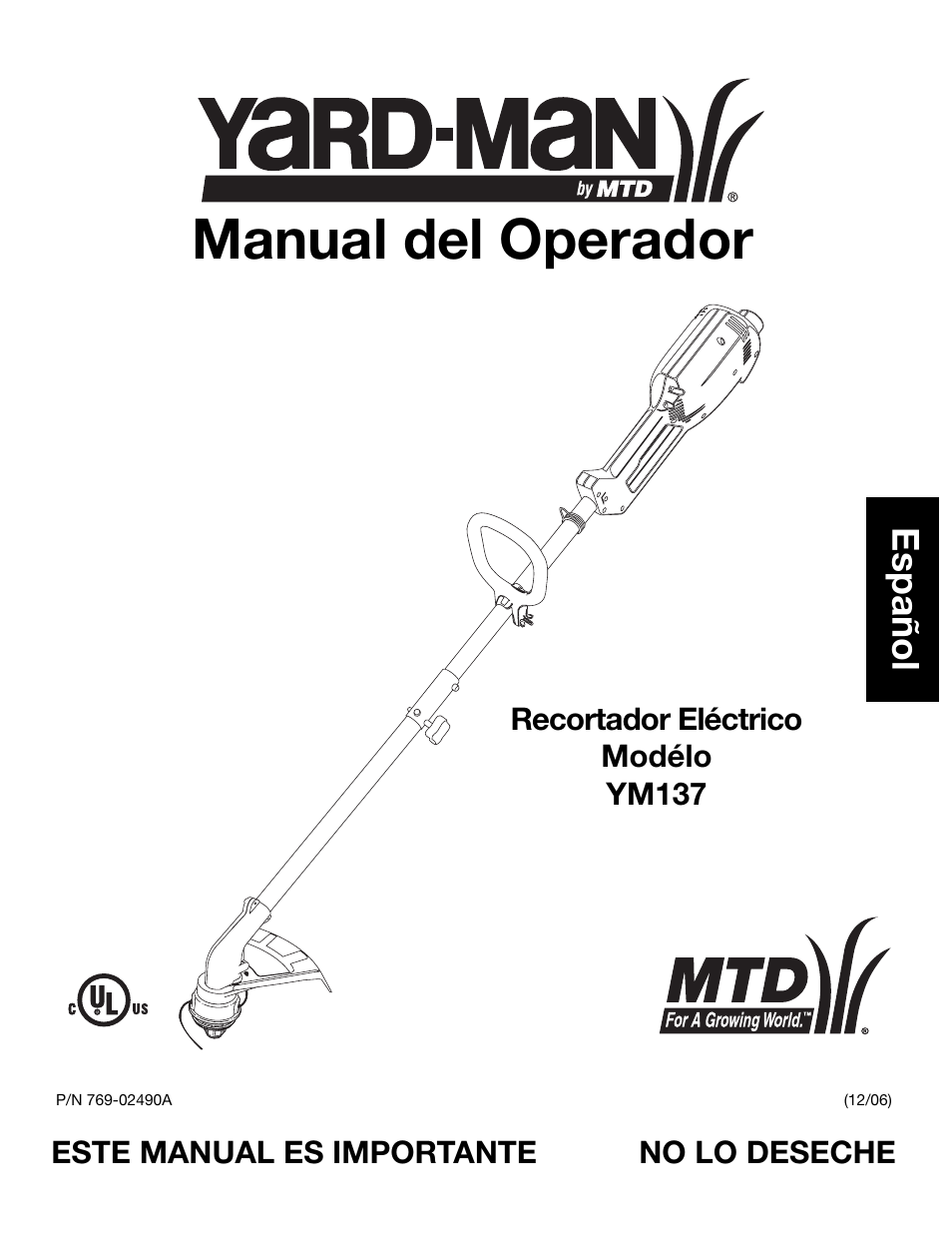 Manual del operador, Español | MTD Yard-Man YM137 User Manual | Page 37 / 56