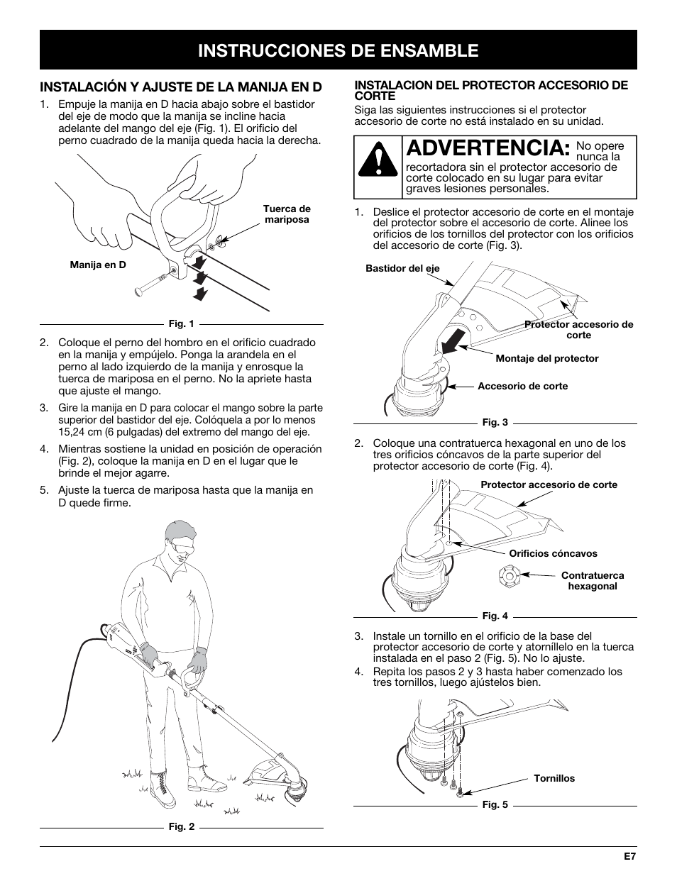 Advertencia, Instrucciones de ensamble | MTD Yard-Man YM137 User Manual | Page 43 / 56