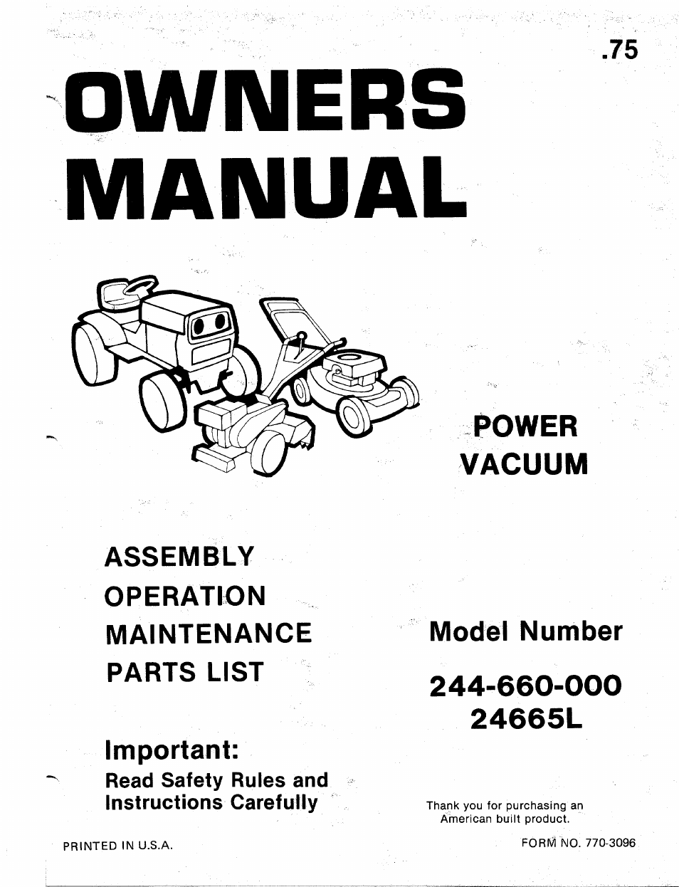 MTD 24665L User Manual | 12 pages