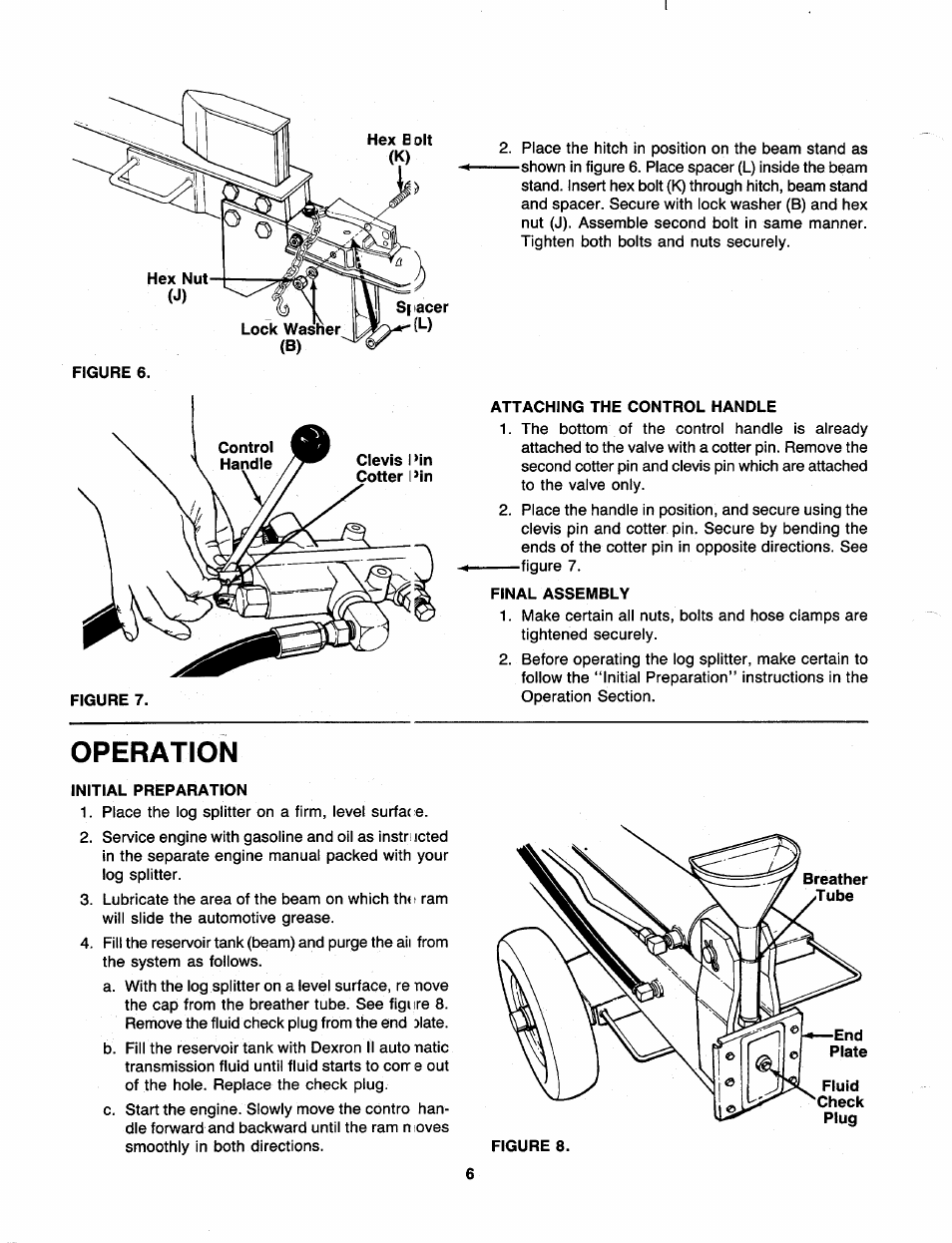 Attaching the control handle, Final assembly, Operation | Initial preparation | MTD 249-610-000 User Manual | Page 6 / 16